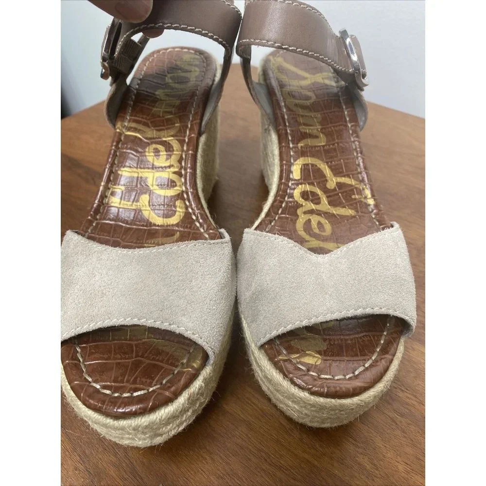 Sam Edleman Wedge Espadrilles Women Shoes 9.5 Heels Leather Tan Strappy